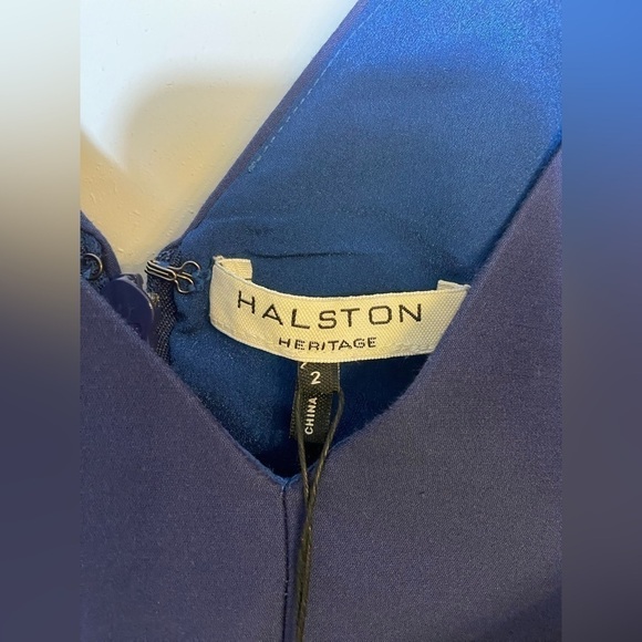 HALSTON Heritage Evening Collection V-neck navy Dramatic Flounce Dress Sz 2 NWT - Picture 6 of 9